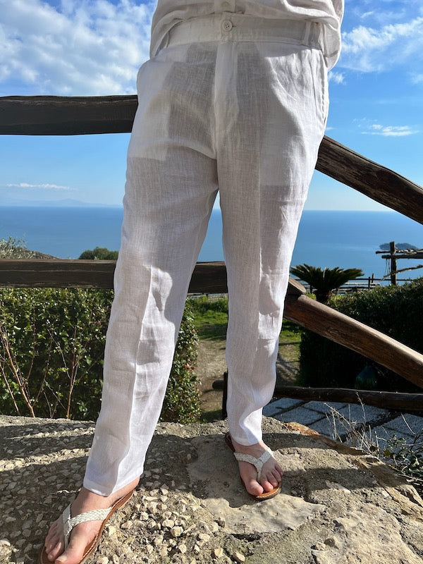 Pantaloni bianchi lunghi in lino