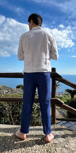 Pantaloni blu lunghi in lino