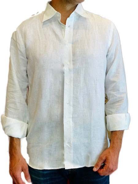 Camicia da uomo in lino bianco manica lunga