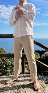 Pantaloni beige lunghi in lino