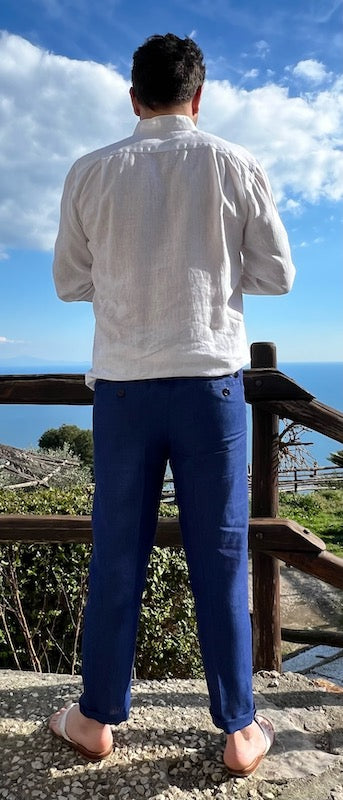 Pantaloni blu lunghi in lino