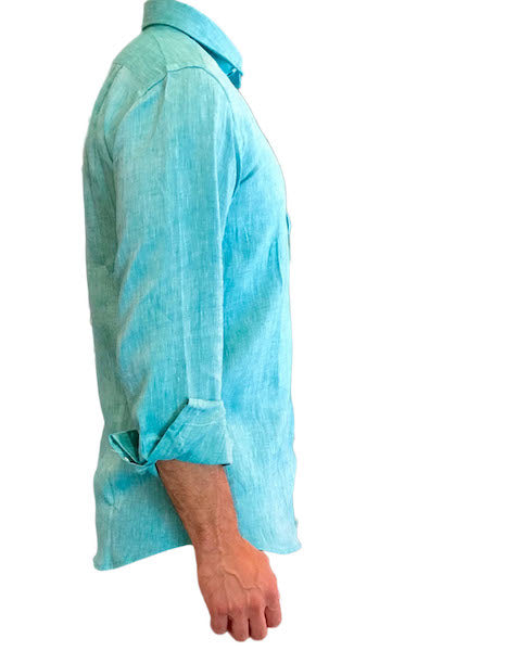 Camicia da uomo in lino manica lunga, verde smeraldo
