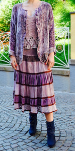 Gonna a balze in velluto, colore rosa antico