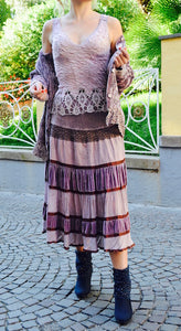 Gonna a balze in velluto, colore rosa antico
