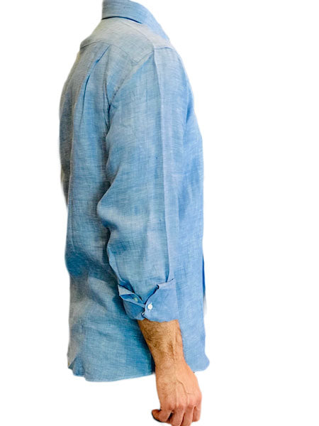 Camicia da uomo in lino manica lunga azzurro