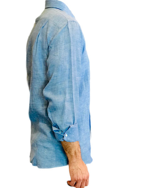 Camicia da uomo in lino manica lunga azzurro