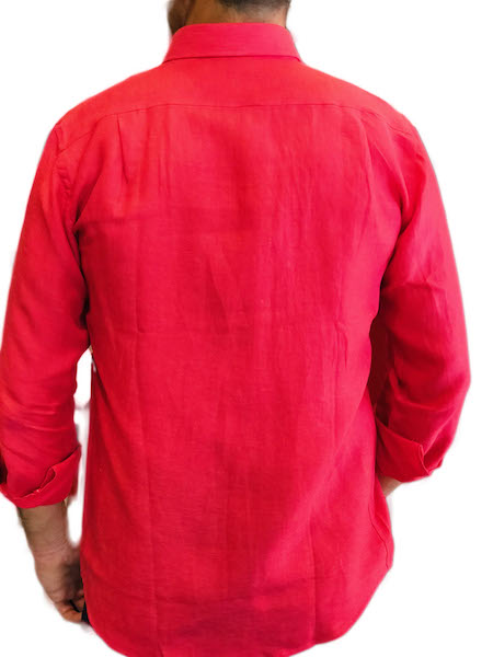 Camicia da uomo in lino manica lunga corallo